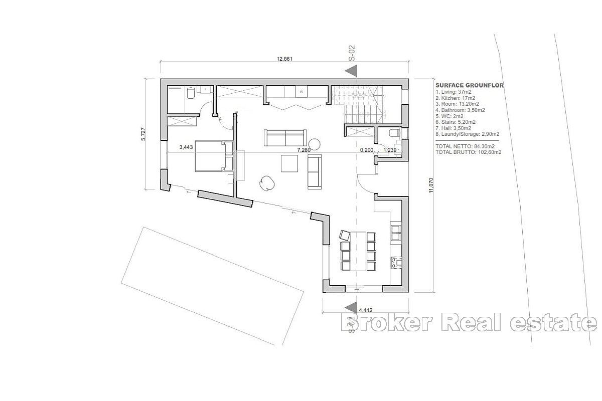 Modern villa under construction with sea view
