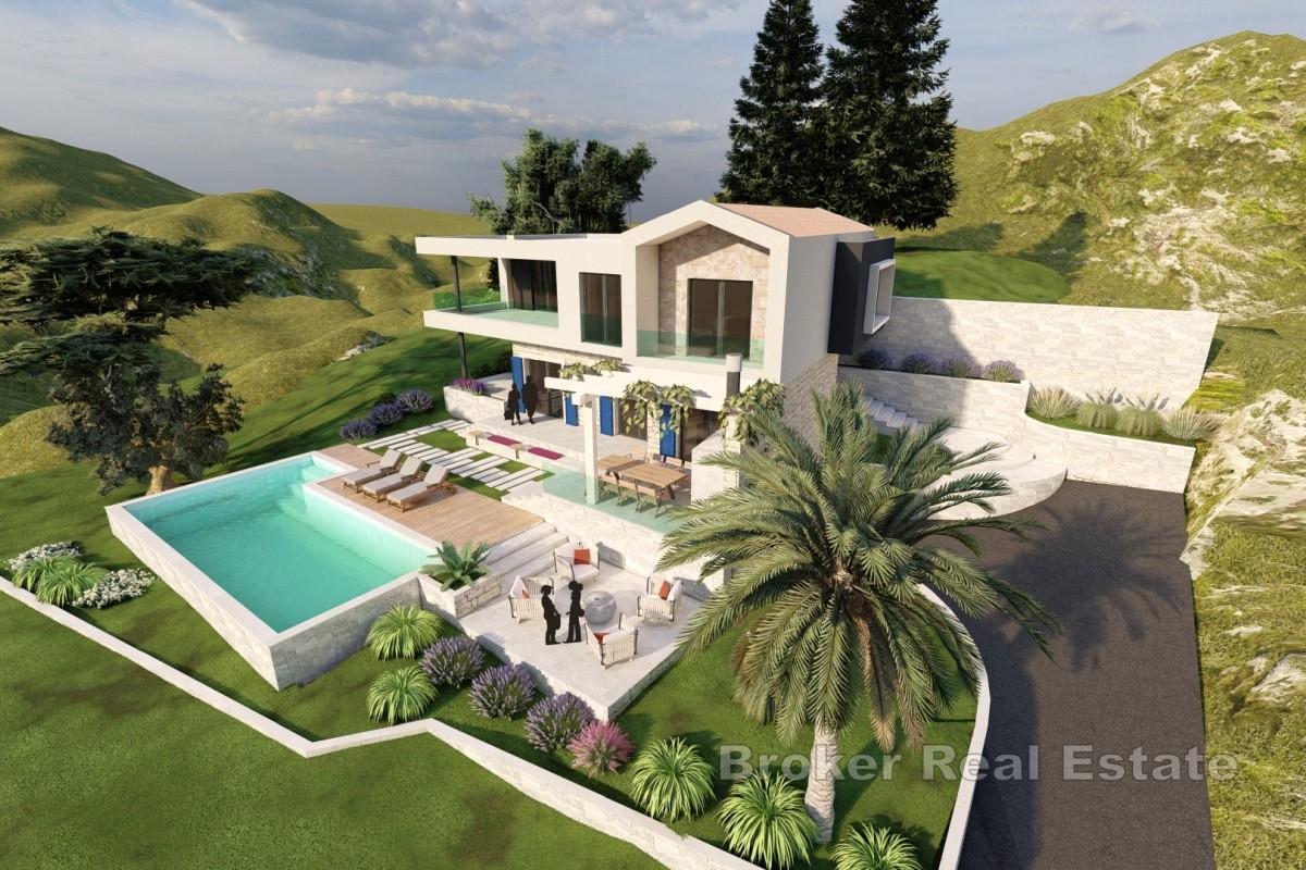 Tomt med projekt för byggnation av en villa med pool och havsutsikt