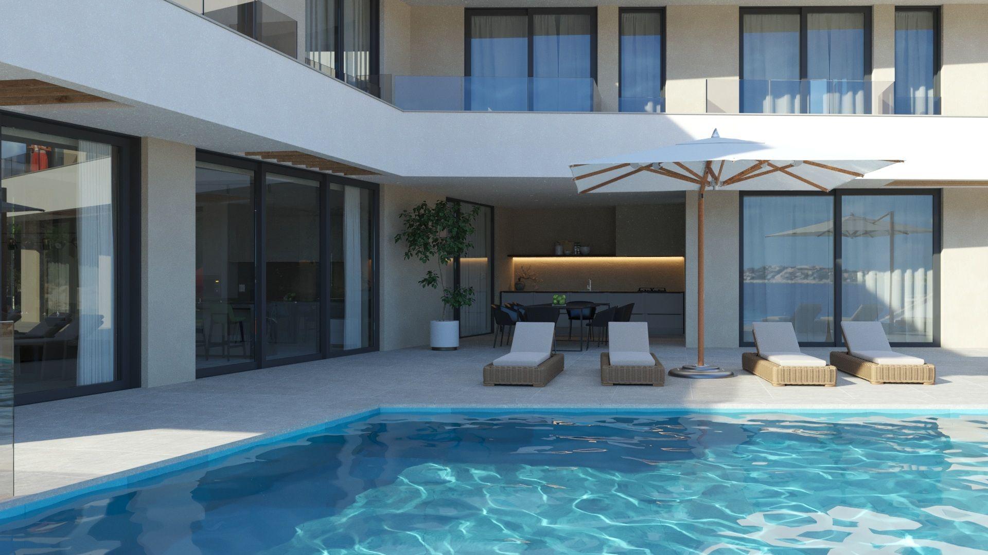 Modern villa med pool, andra raden från havet