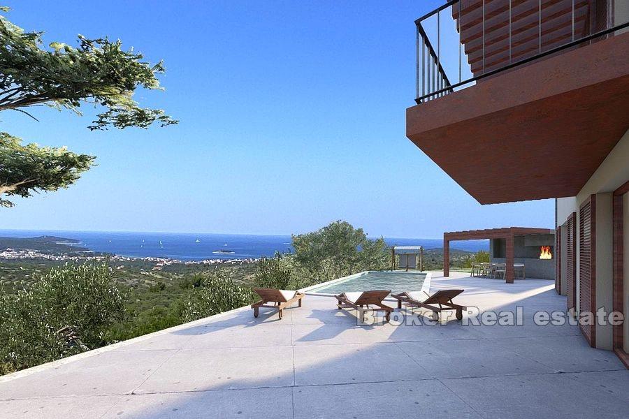 Villa under construction with pool and sea view