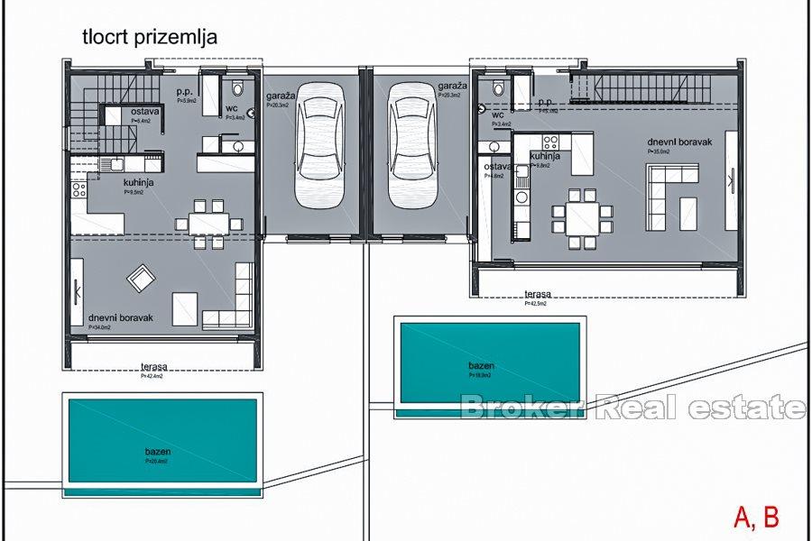 Villa bifamiliare con piscina, in costruzione