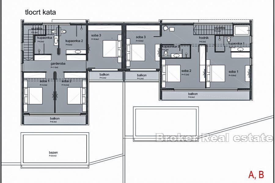 Villa bifamiliare con piscina, in costruzione