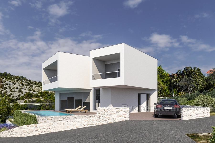 Villa with swimming pool under construction