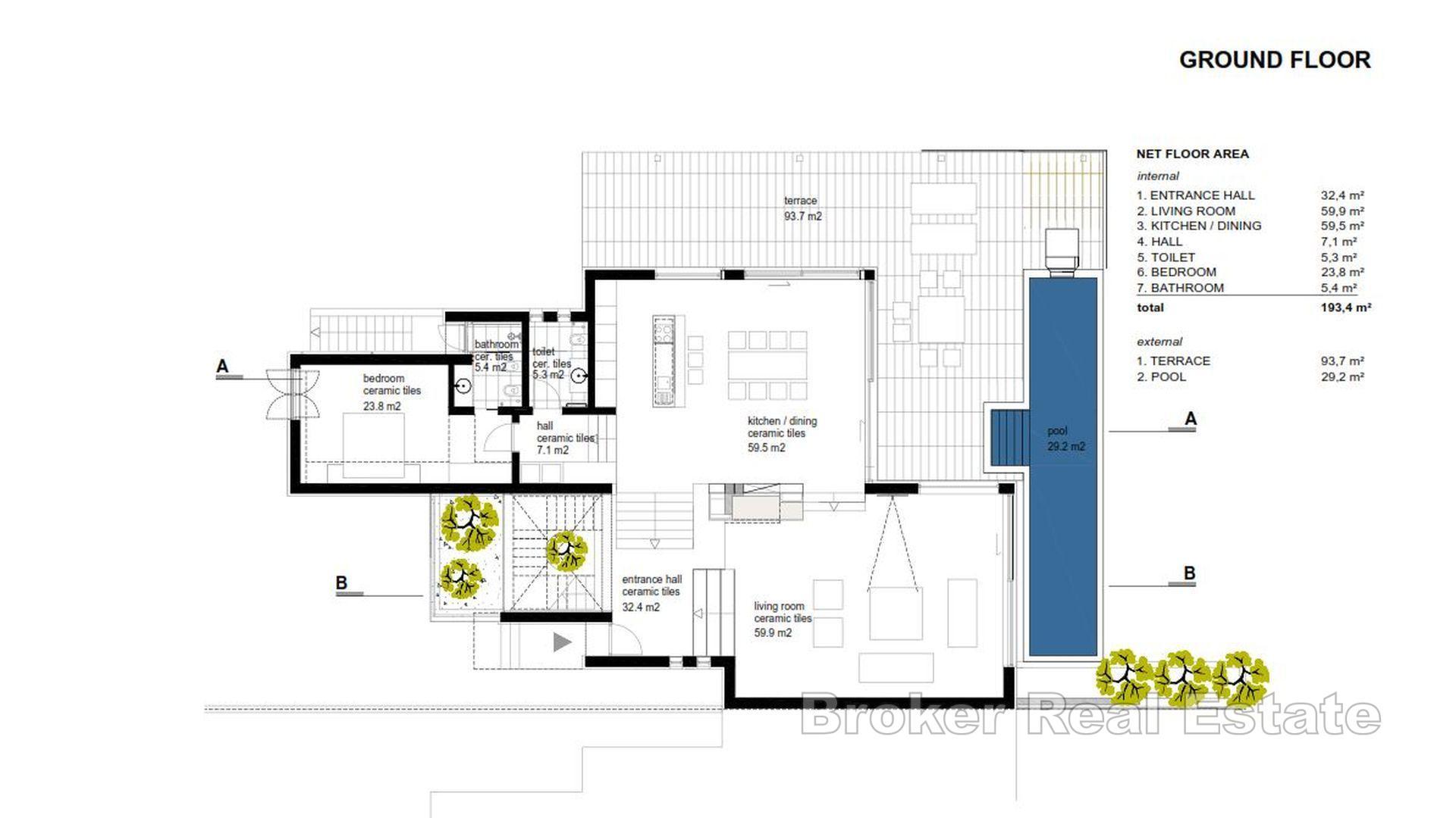 Villa de luxe avec piscine, première rangée de la mer