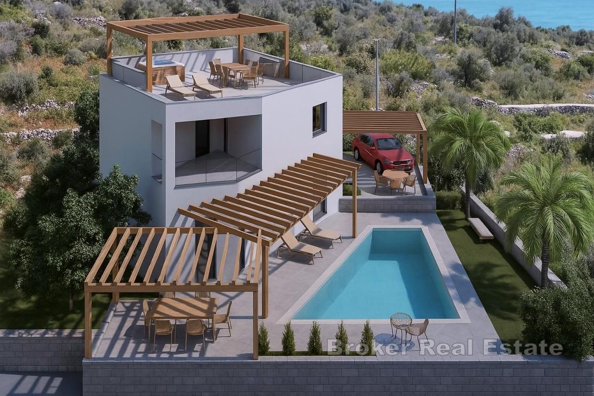 Nowoczesna willa w budowie z widokiem na morze