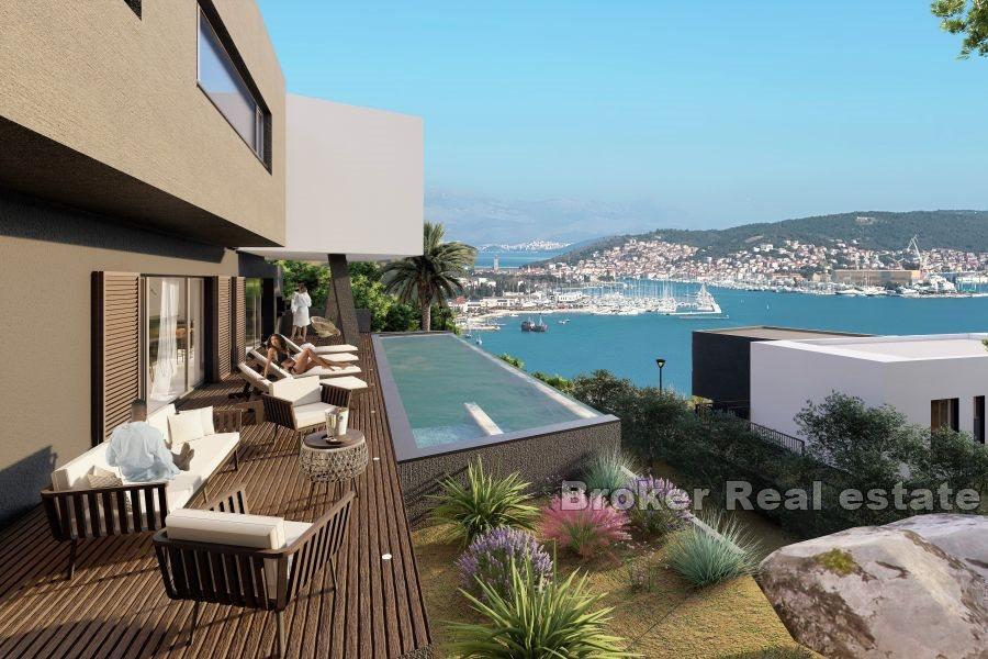 A modern villa with a panoramic view of the sea