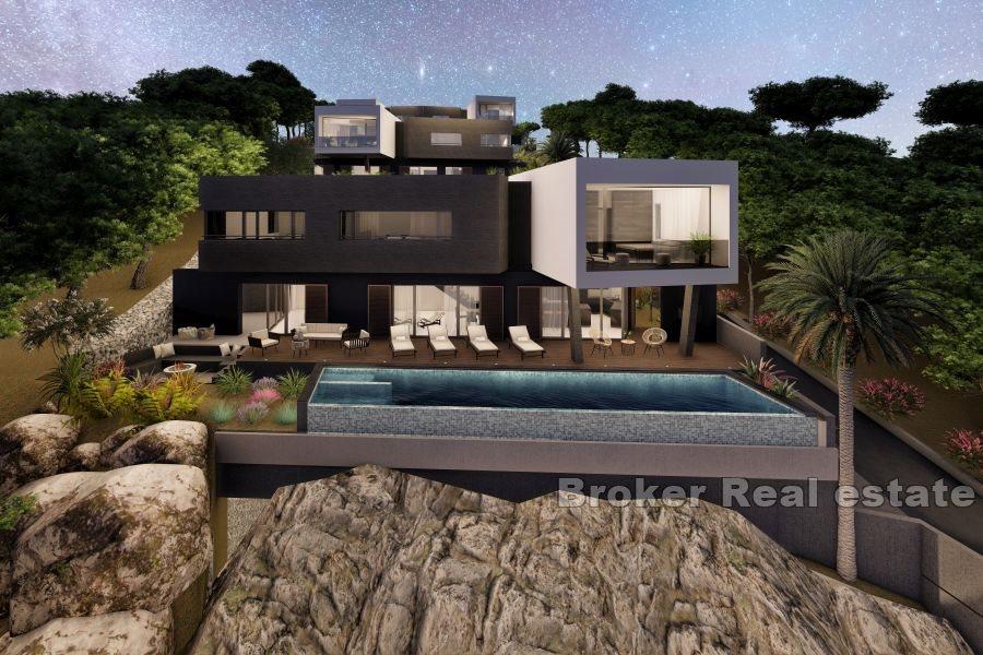 A modern villa with a panoramic view of the sea