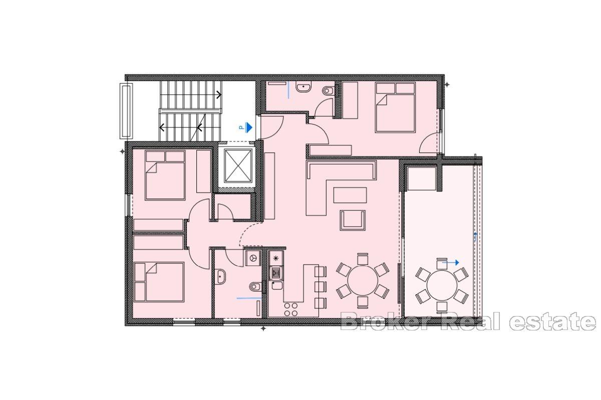 Modern lägenhet med tre sovrum med havsutsikt
