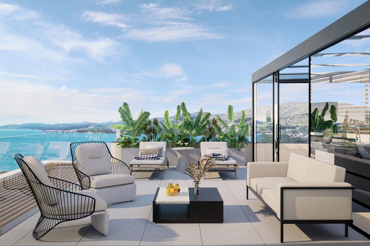 Luxueux appartement penthouse de deux chambres avec toit-terrasse