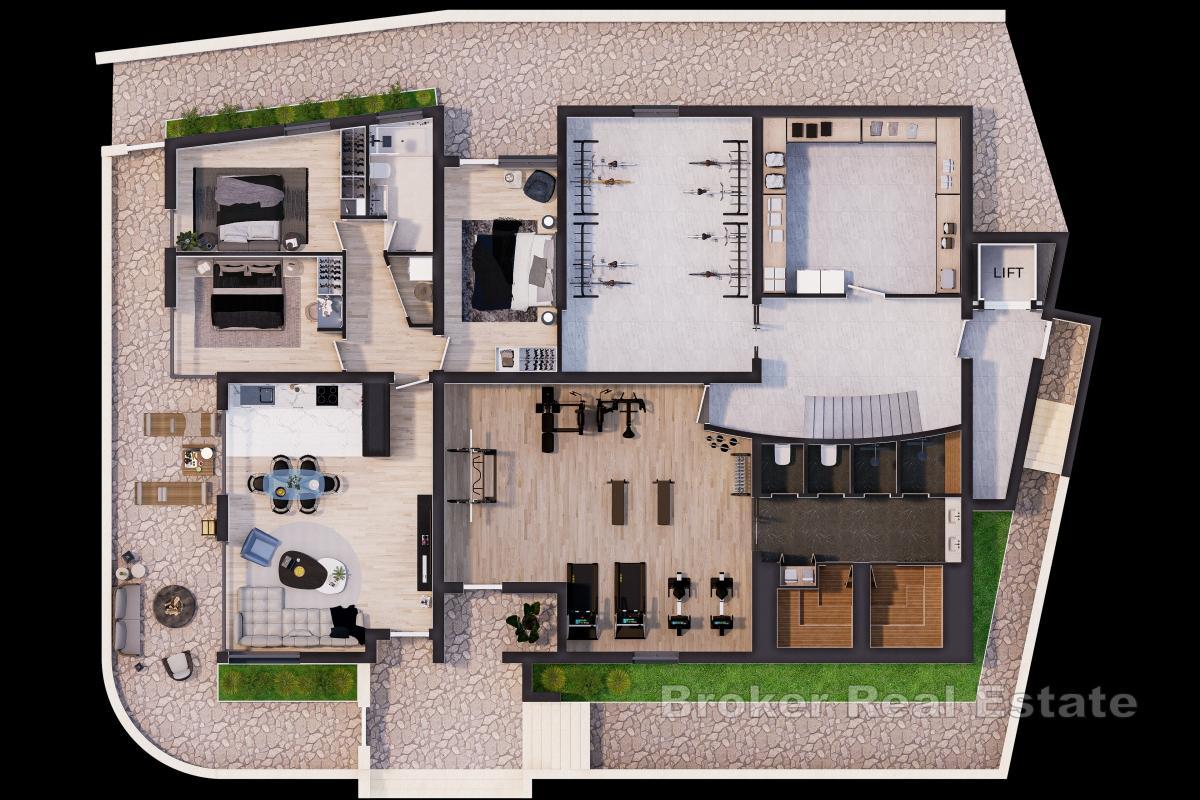 Třípokojový apartmán s terasou v novostavbě ve druhé řadě u moře