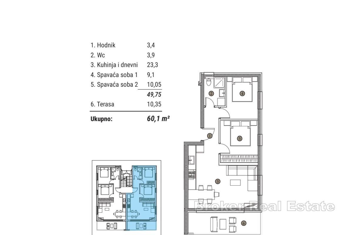 Moderno appartamento con due camere da letto e vista mare