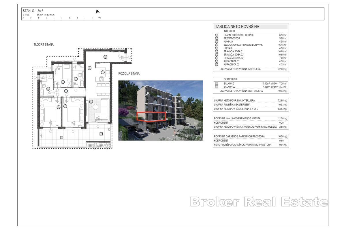 Moderní třípokojové apartmány s výhledem na moře