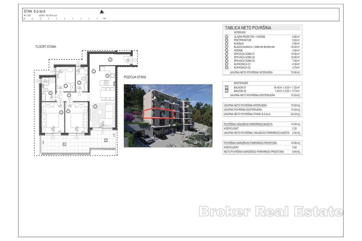 Moderní třípokojové apartmány s výhledem na moře
