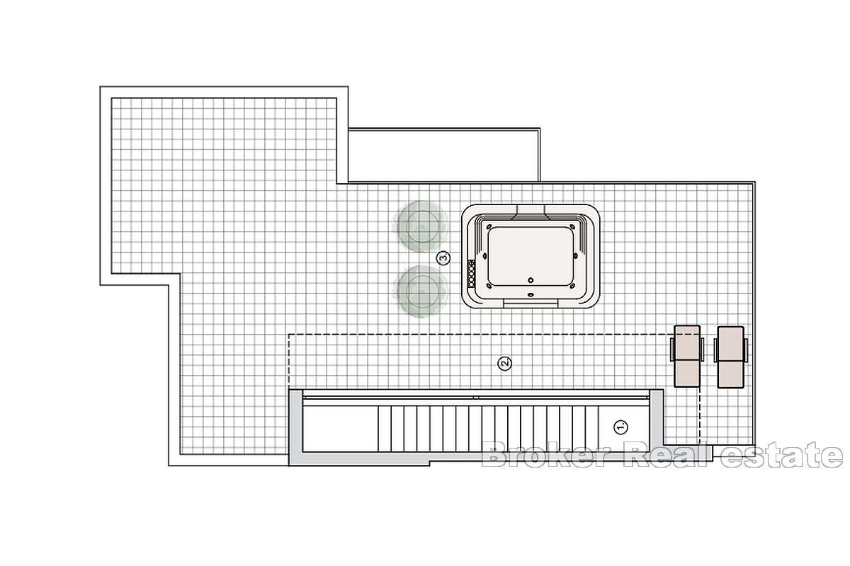 Nově postavený dům v řadě s otevřeným výhledem na moře