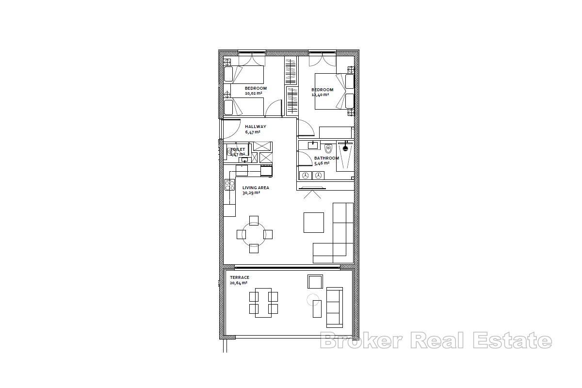 Moderní dvoupokojový apartmán v první řadě k moři