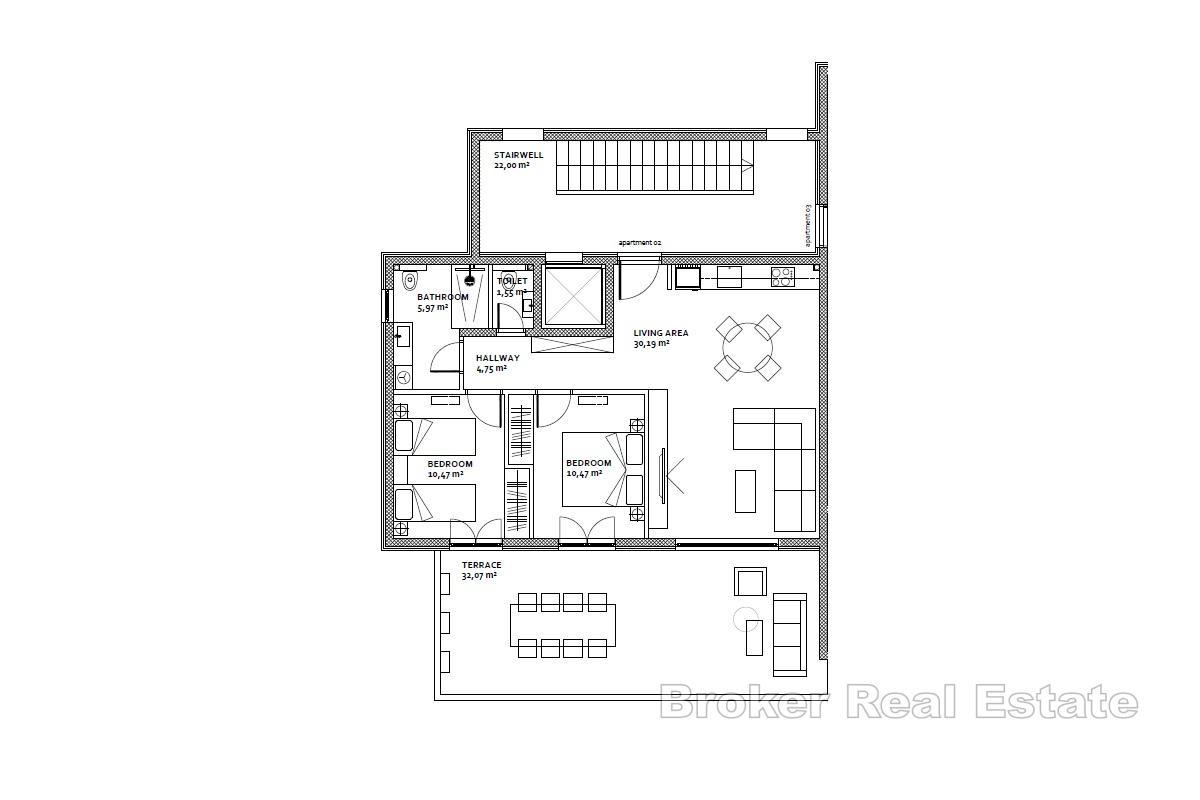 Luxuriöse Zwei-Zimmer-Wohnung in der ersten Reihe zum Meer