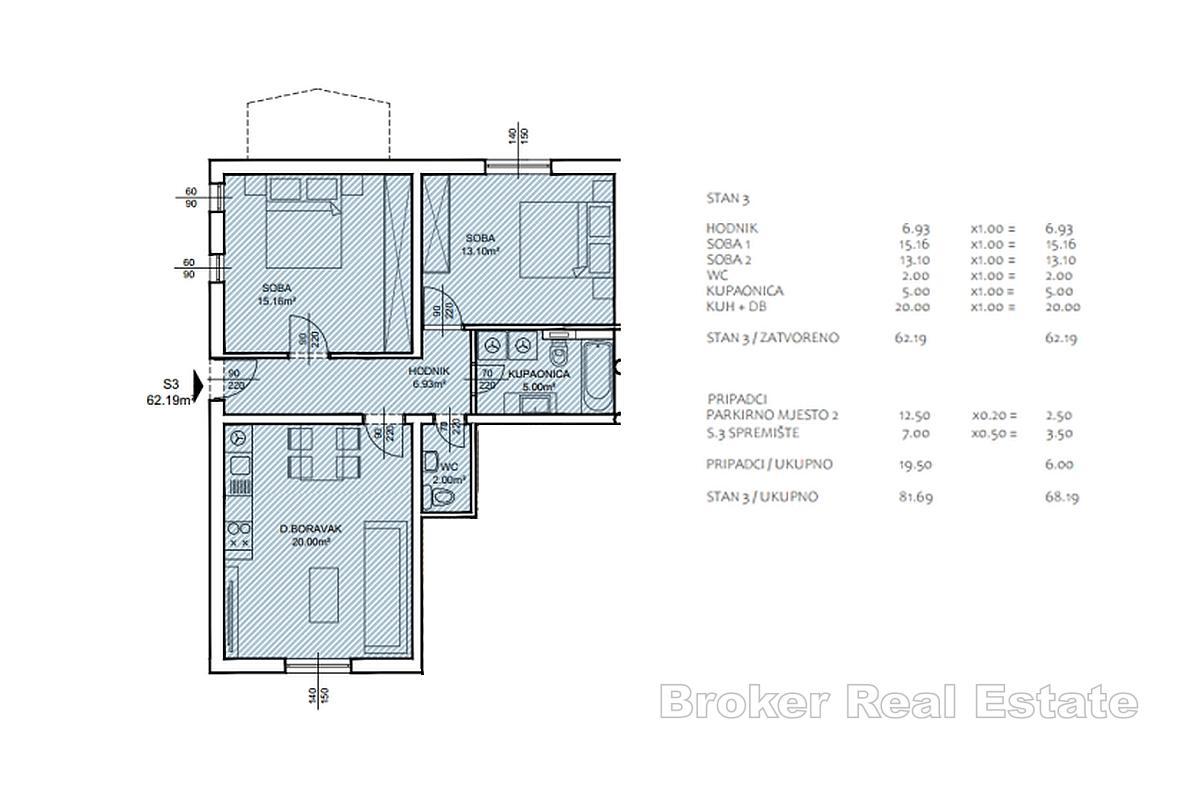 Appartamento con due camere da letto arredato in stile moderno e parcheggio