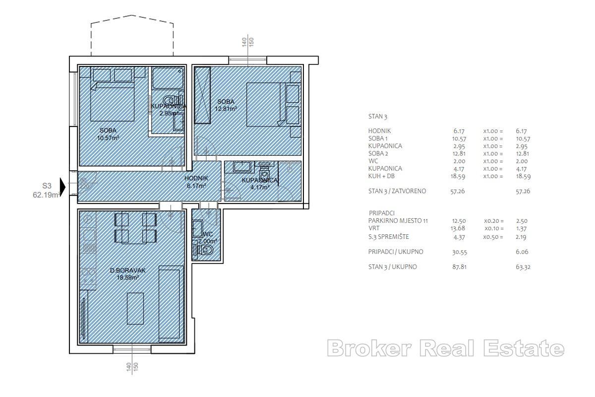 Appartamento con due camere da letto arredato in stile moderno e parcheggio