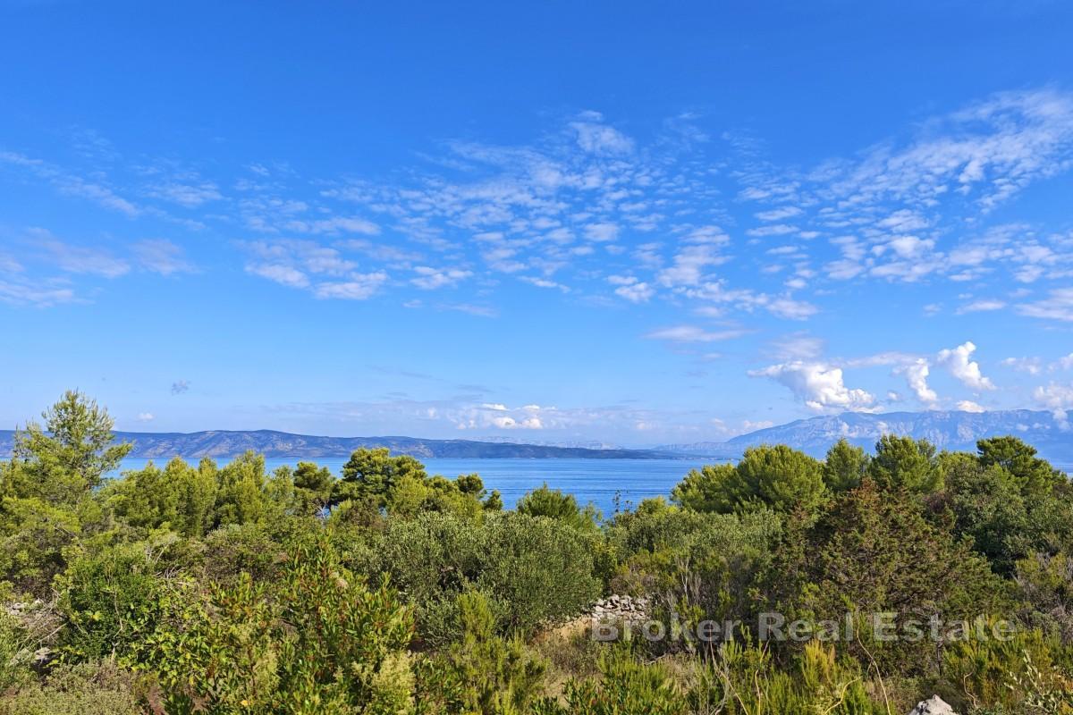 Jordbruksland med steinbygning - første rad mot sjøen