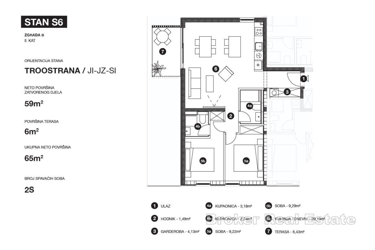 Новостройка - двухкомнатная квартира с террасой, недалеко от моря