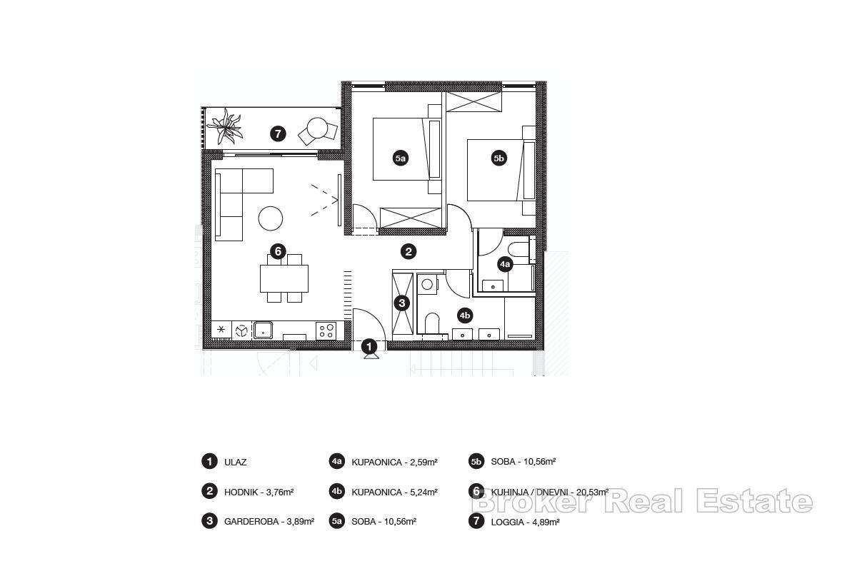 Новостройка - двухкомнатная квартира с лоджией, недалеко от моря
