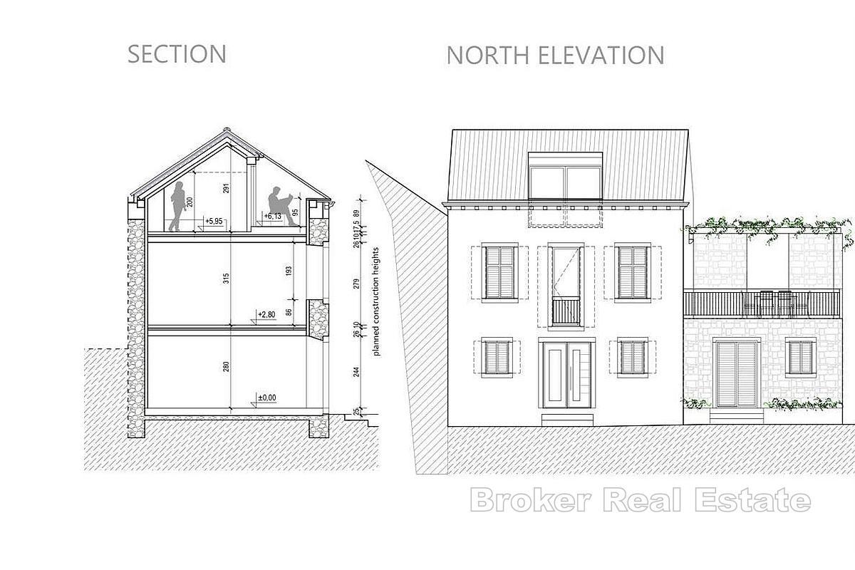Kamena kuća prvi red do mora s građevinskim zemljištem