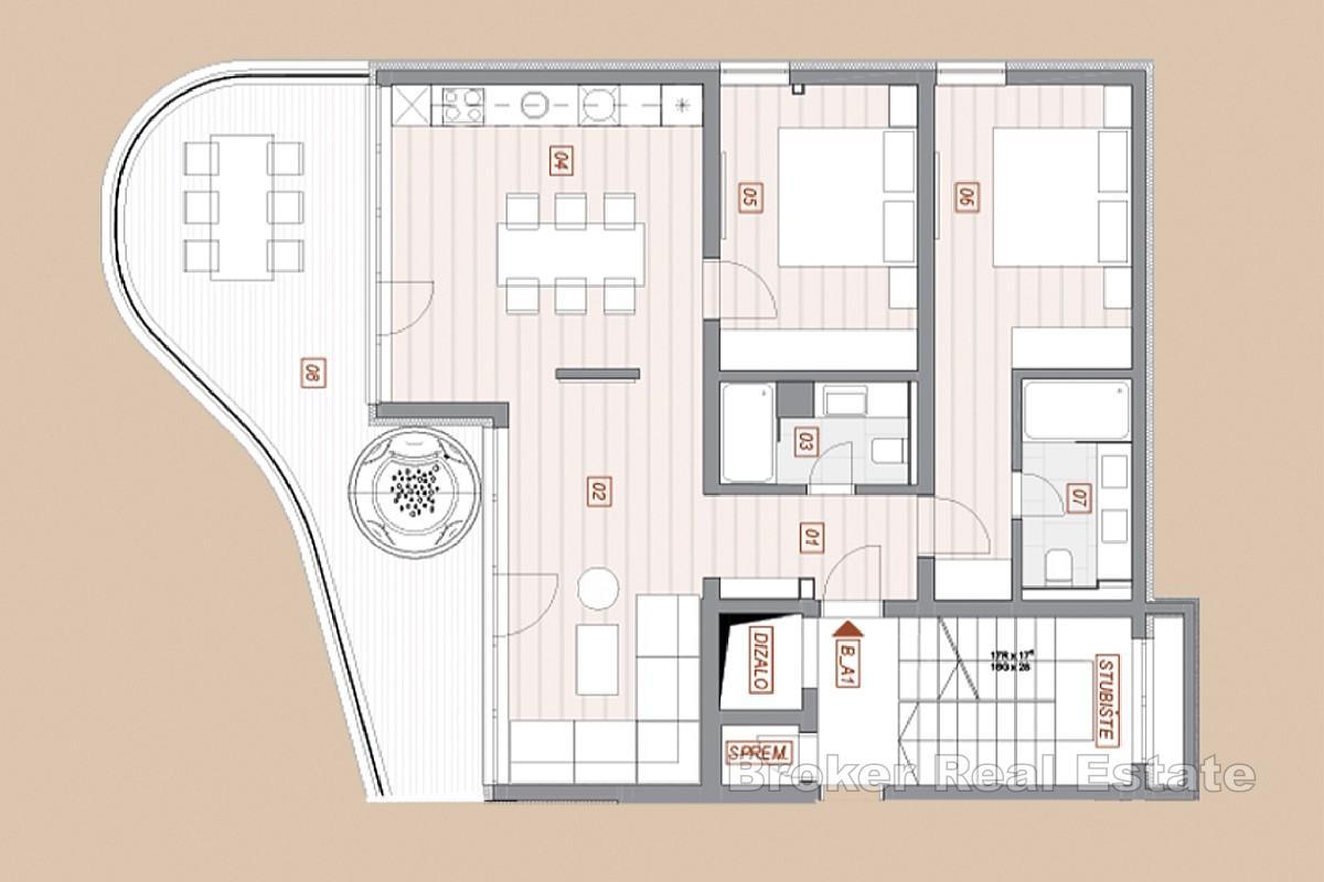 Dvoupokojový apartmán v prvním patře s vířivkou a výhledem na moře