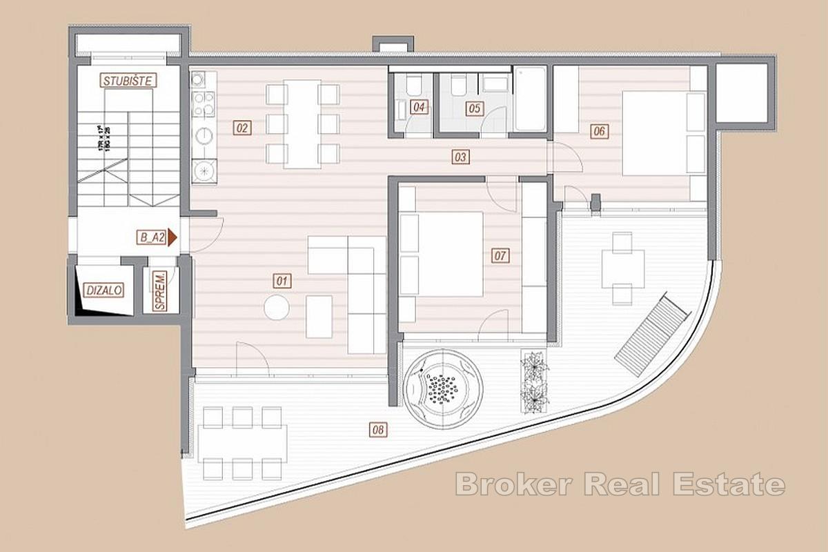 Moderne toroms leilighet med boblebad og havutsikt