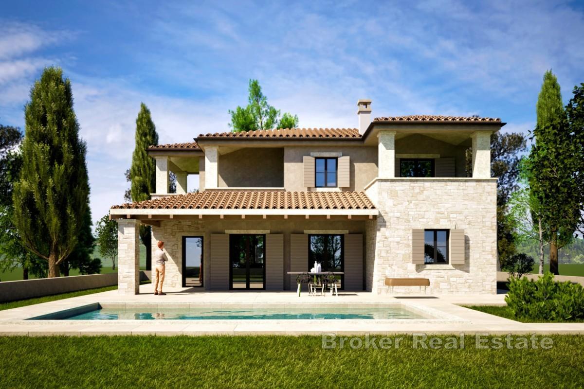 Maison istrienne en pierre avec piscine et vue mer