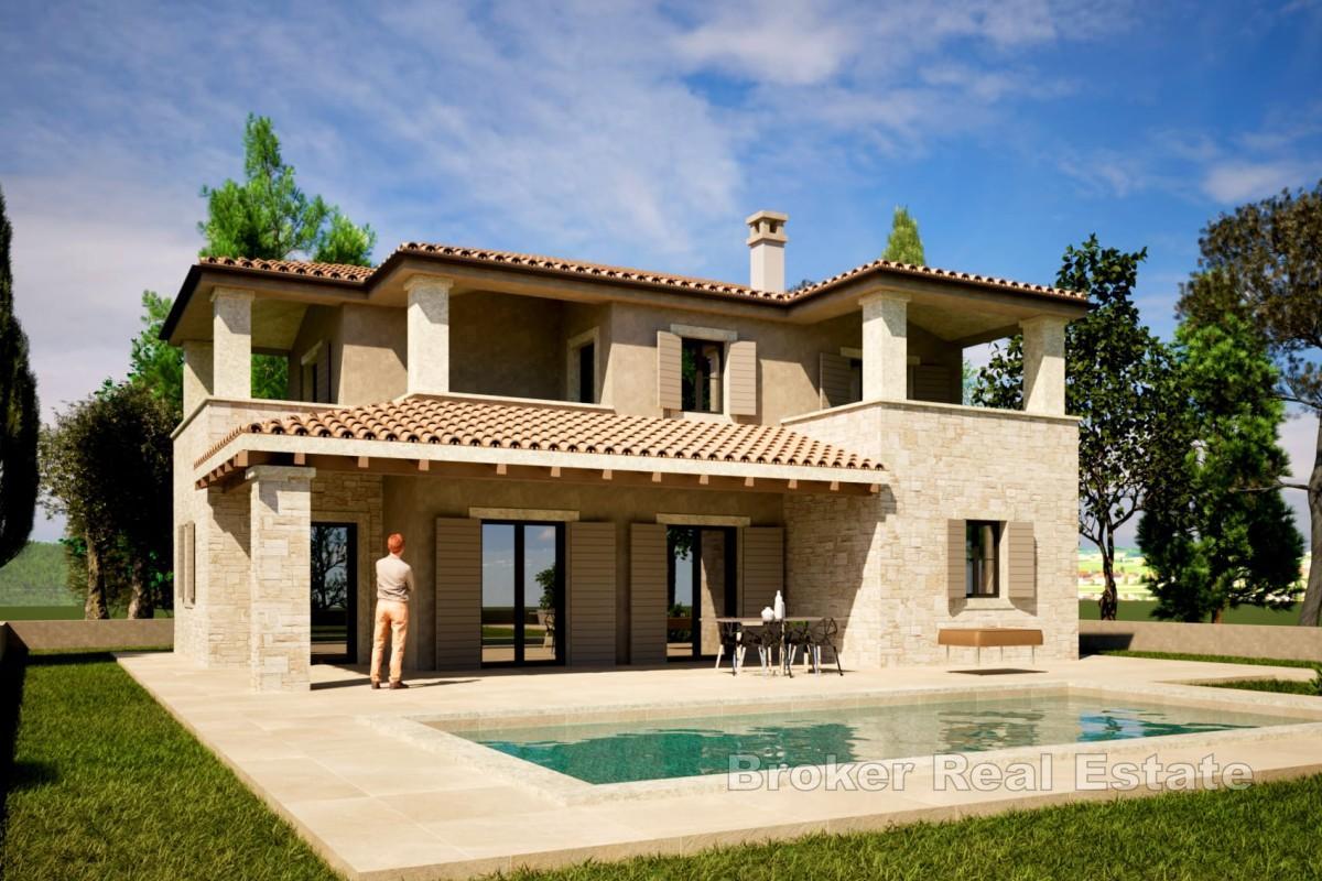 Maison istrienne en pierre avec piscine et vue mer
