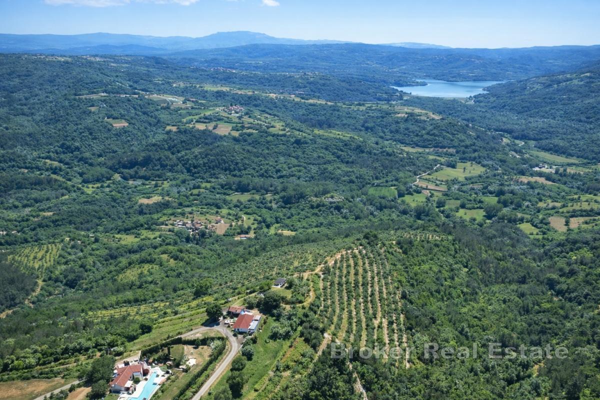Unik egendom på 17 hektar med panoramautsikt över Motovun och Butonigasjön
