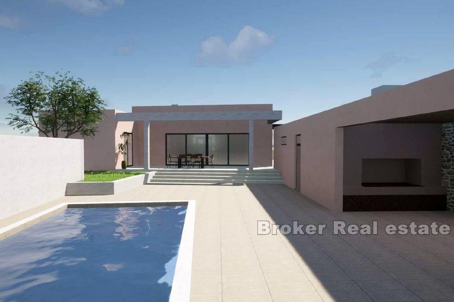 Neu gebautes einstöckiges Haus mit Swimmingpool