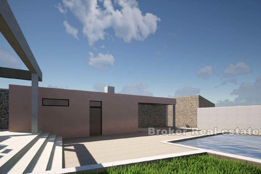 Neu gebautes einstöckiges Haus mit Swimmingpool