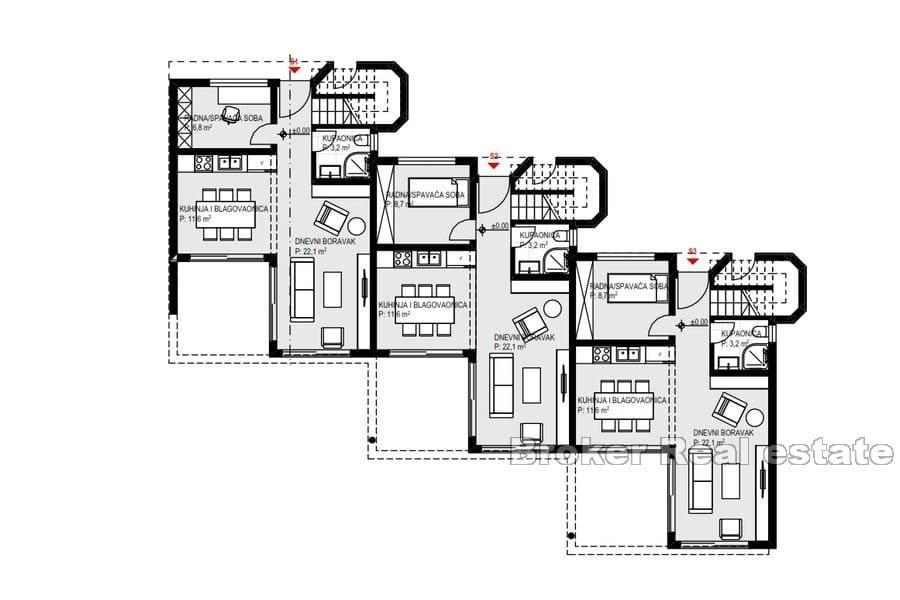 Mezonetové apartmány s bazénem a výhledem na moře