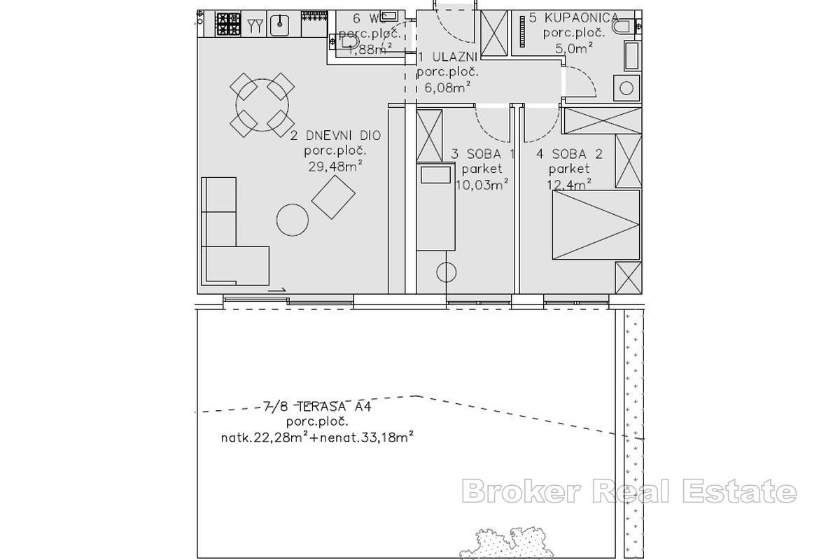 Двухкомнатная квартира с большой террасой и видом на море