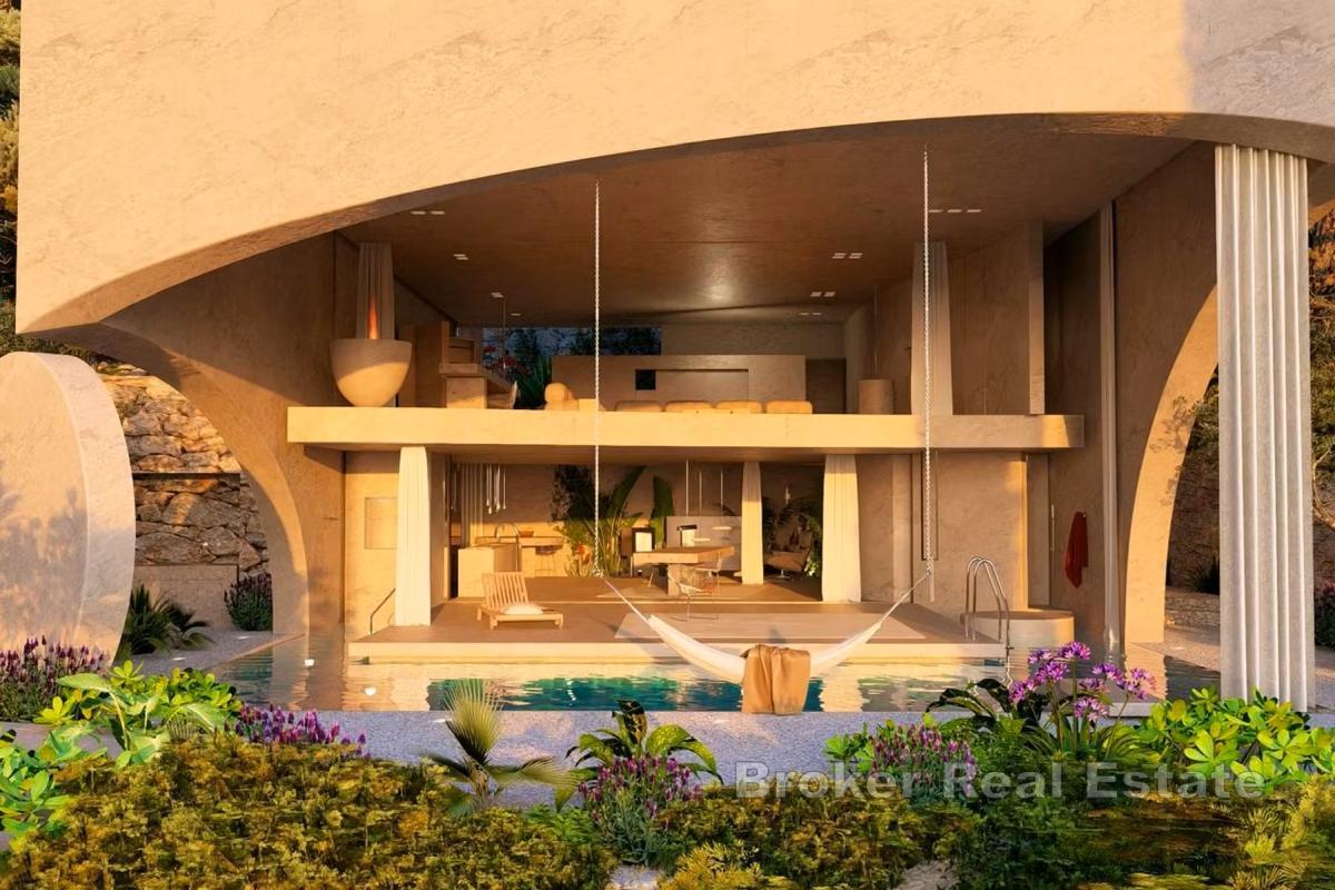 Terrain constructible avec projet de villa de luxe, en bord de mer