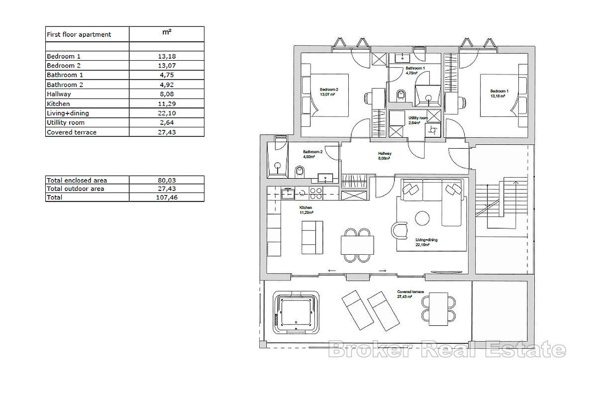 Appartamento con due camere da letto con vista mare